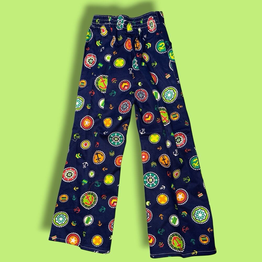 Vintage 70s Nautical Bell Bottom Pants Kids 4/5T Deadstock Unisex Cotton GN